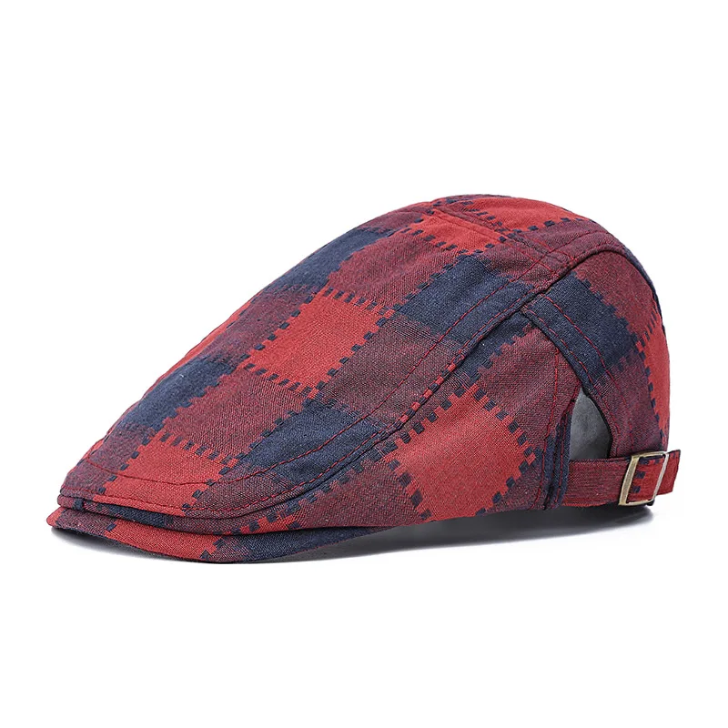 2024 Four Seasons Cotton Plaid Newsboy Caps Flat Peaked Cap Men and Women Painter Beret Hats 178