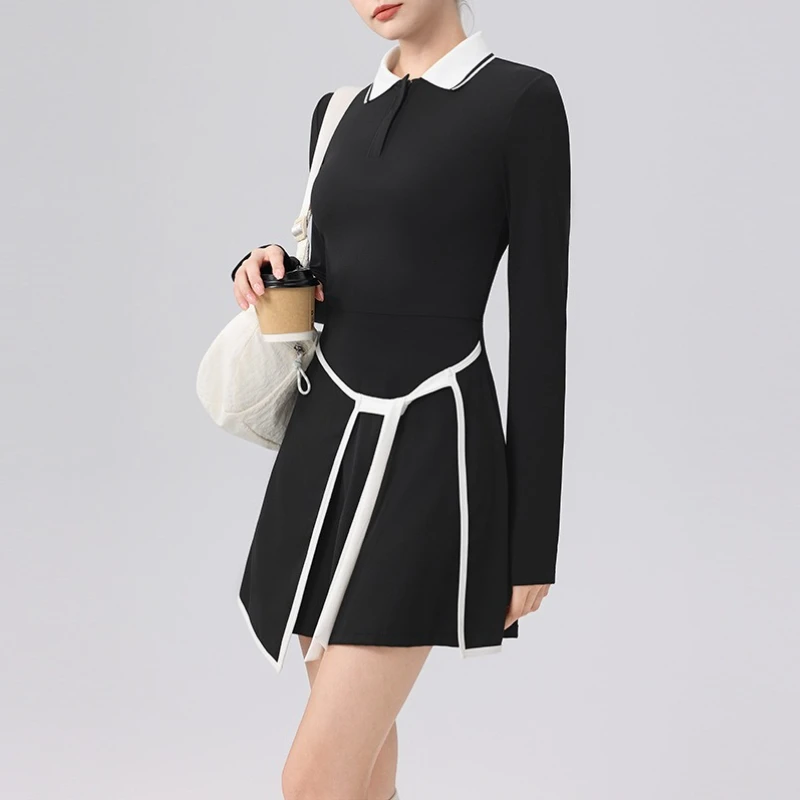 Women's Outdoor Sports Dresses Long-Sleeve Tennis Dresses Lady Golf wear Fitness Yoga Running Quick Dry Pair with shorts suit