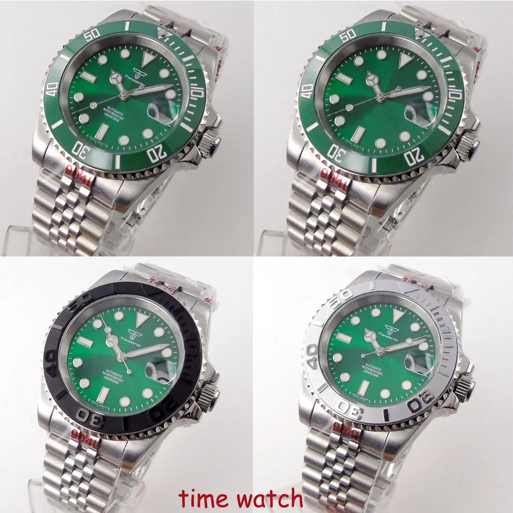 

Diving 200m Tandorio NH35A Movement Mechanical Automatic Men's Watch 40mm Green Dial Sapphire Glass Date 316L solid Bracelet