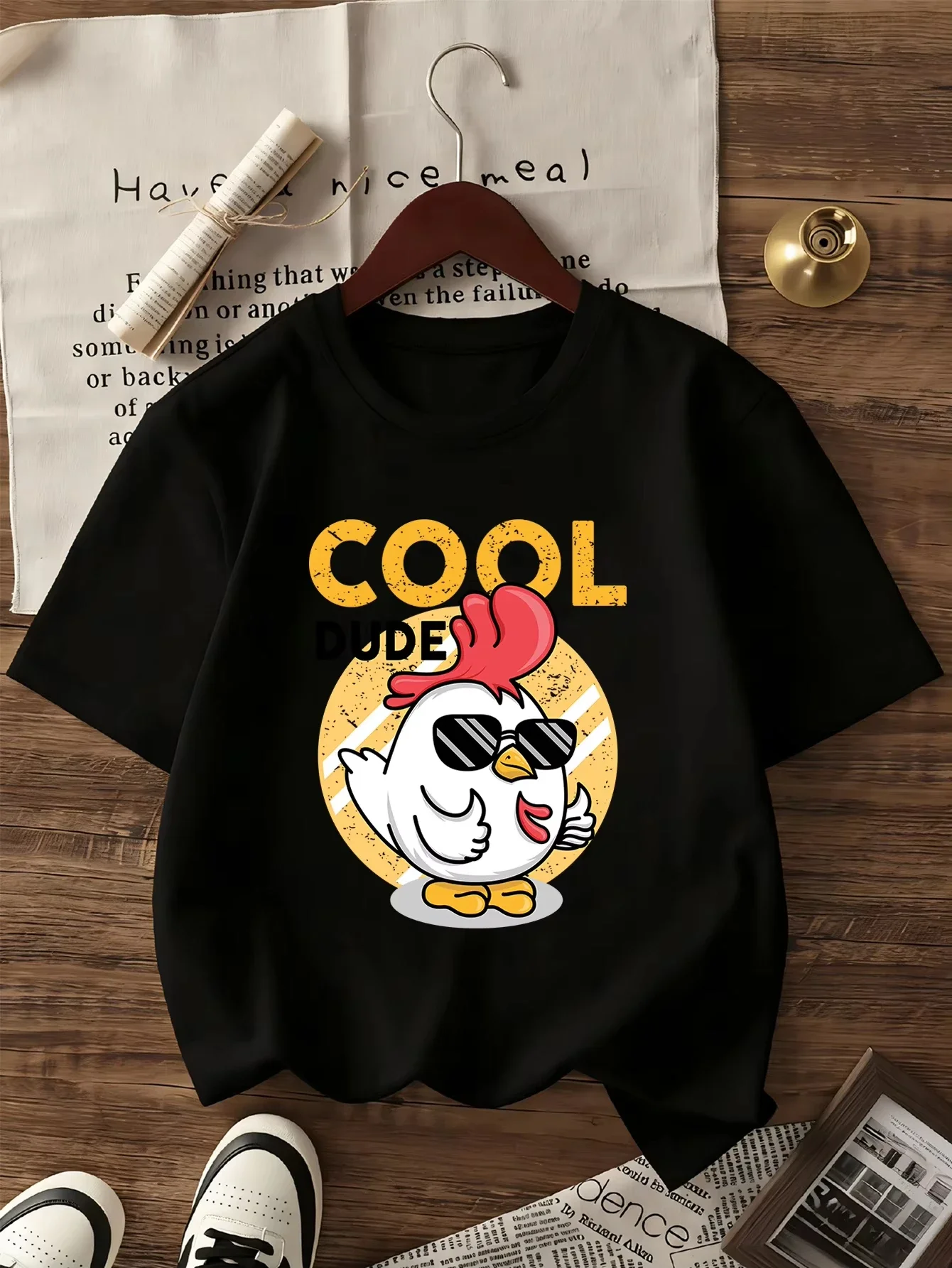 Kids Short Sleeve T Shirt Cool Dude Cartoon Chicken With Sunglasses Graphic Crew Neck Casual Summer Tee For Boys Girls