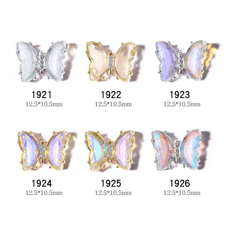 3D AB Rhinestone Crystal Butterfly Glitter Nail Art Decorations Aurora Charm Nail Decals Metal Jewelry Manicure Accessories