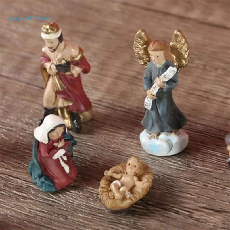 Christ Nativity Statue Scene Set Baby Jesus Manger Figurines Resin Crafts Miniatures Religious Ornament Church Gift Home C9GA