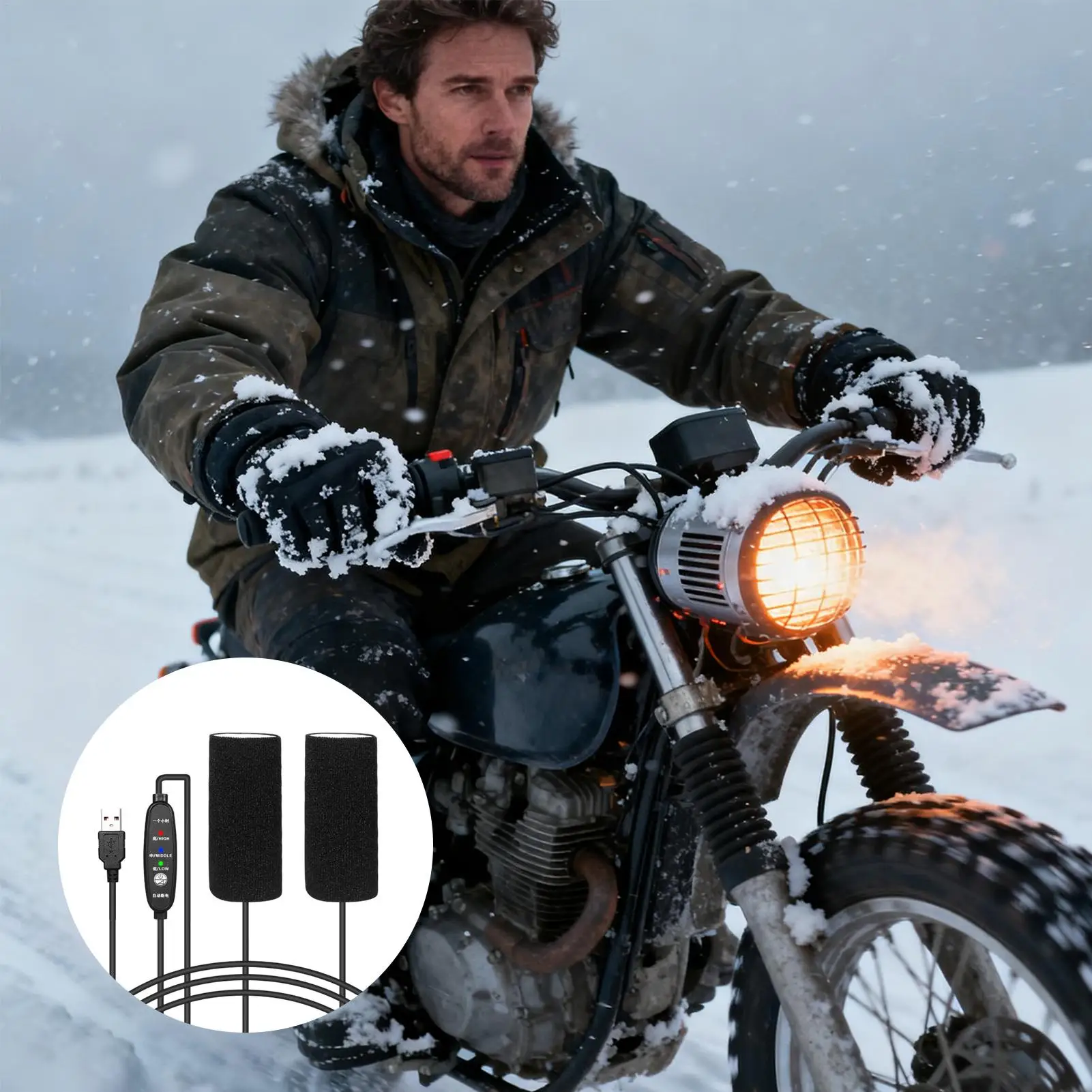 Heated Grips 3-Temp 5V Wrap USB Port Winter Handlebar Cover For Men Women Highway Daily Touring Biking Outdoor Commuting Night