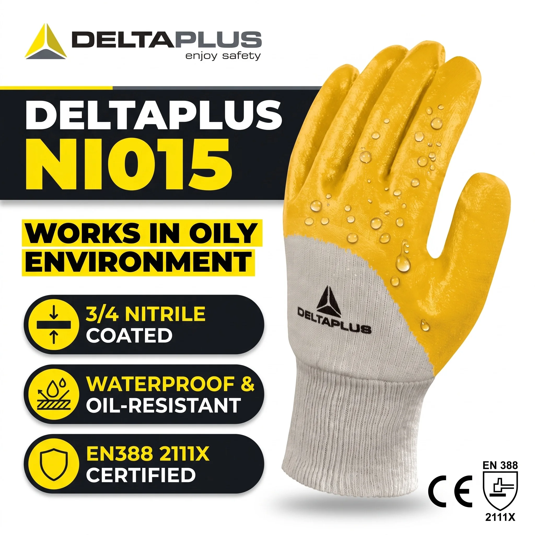 DELTAPLUS Work Gloves Light Nitrile Coated Safety Protection Mechanic Construction Gloves Guantes De Trabajo NI015