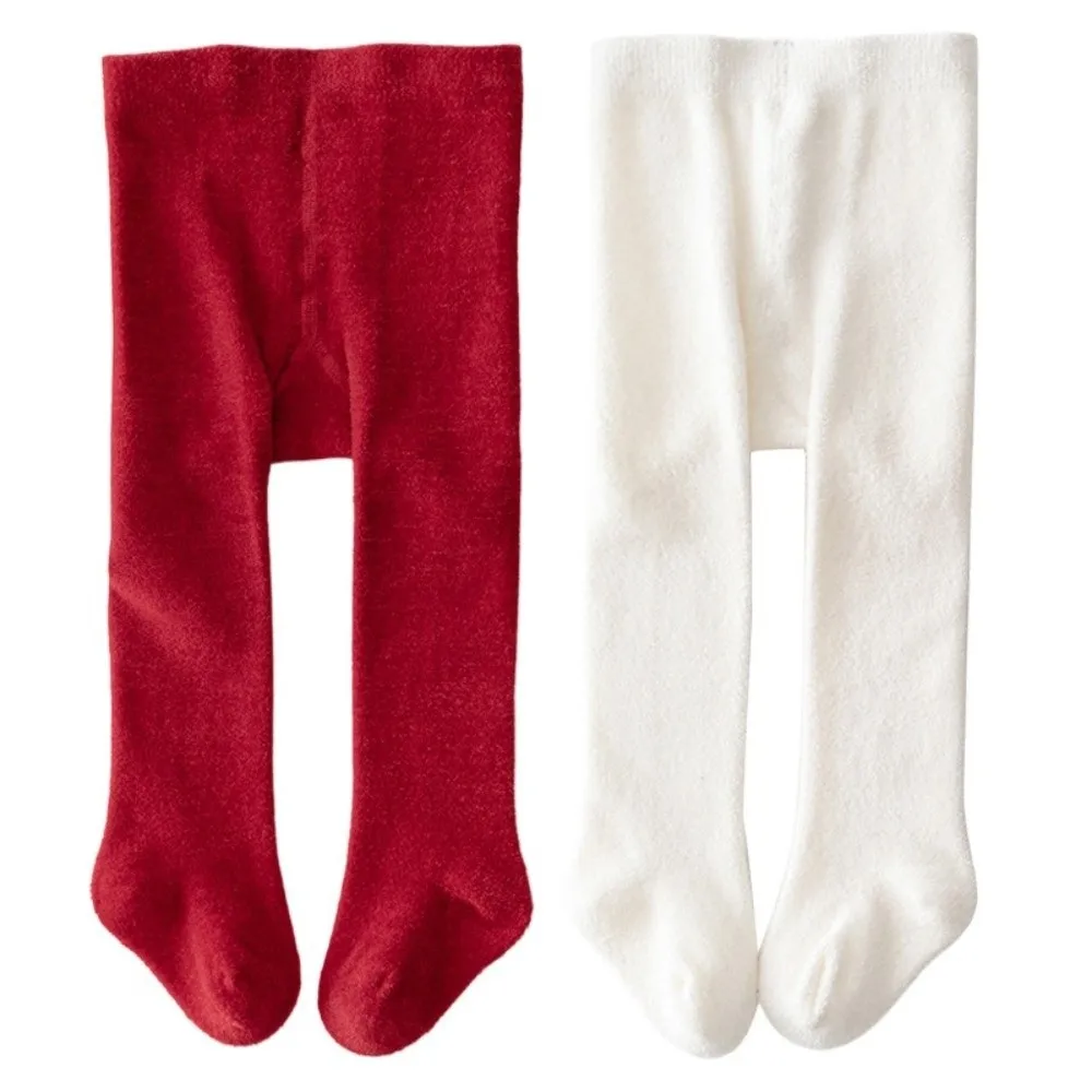 Thicken Warm Girls Pantyhose Stretchy Vertical Stripe Solid Color Baby Toddler Long Socks Soft Stocking Kids Knitted Leggings