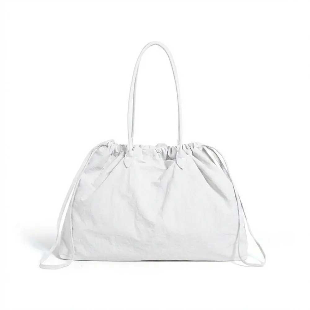 Fashion Nylon Tote Bag with Drawstring Lightweight Women's Shoulder Bag Solid Color Simple Tote Handbag Work Travel Shopping