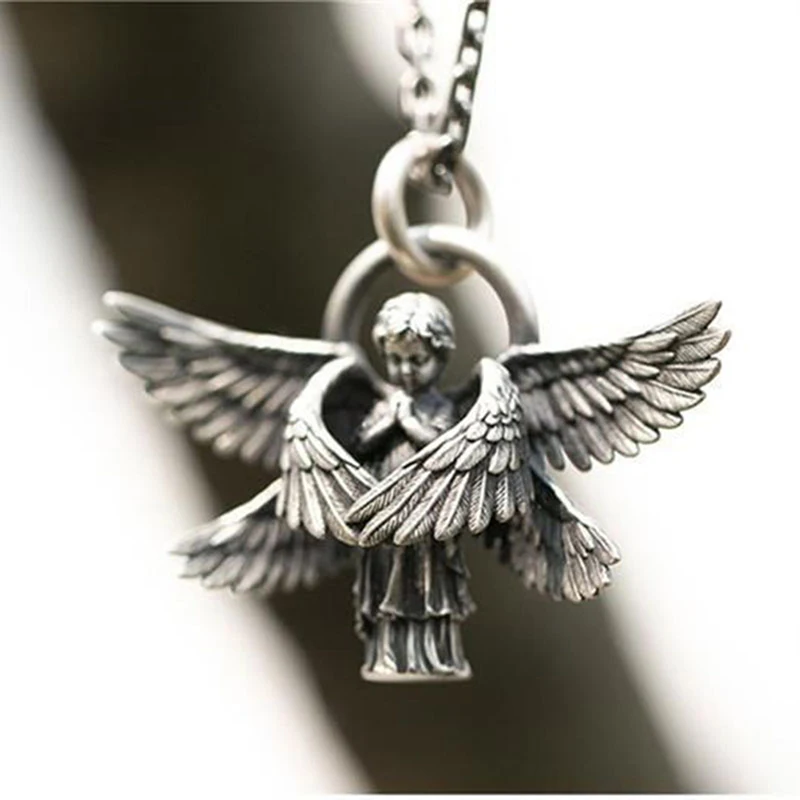 Classic Angel Pendant Necklace Handmade Seraphim Pray Pendant Long Chain Neck for Men Women Jewelry Anniversary Gift