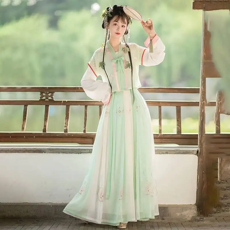 

Women's Improved Hanfu Tang Style Slim Fit Ancient Chinese Dress for Graduation Spring Autumn Pleated Skirt Included