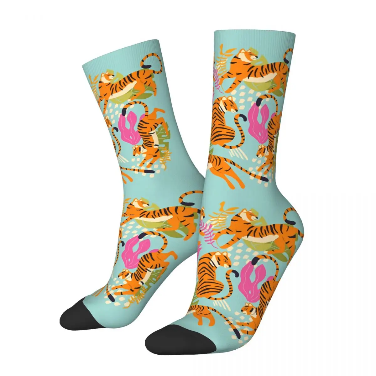 Tiger Collection On Bright Blue Sock Printed Man Polyester