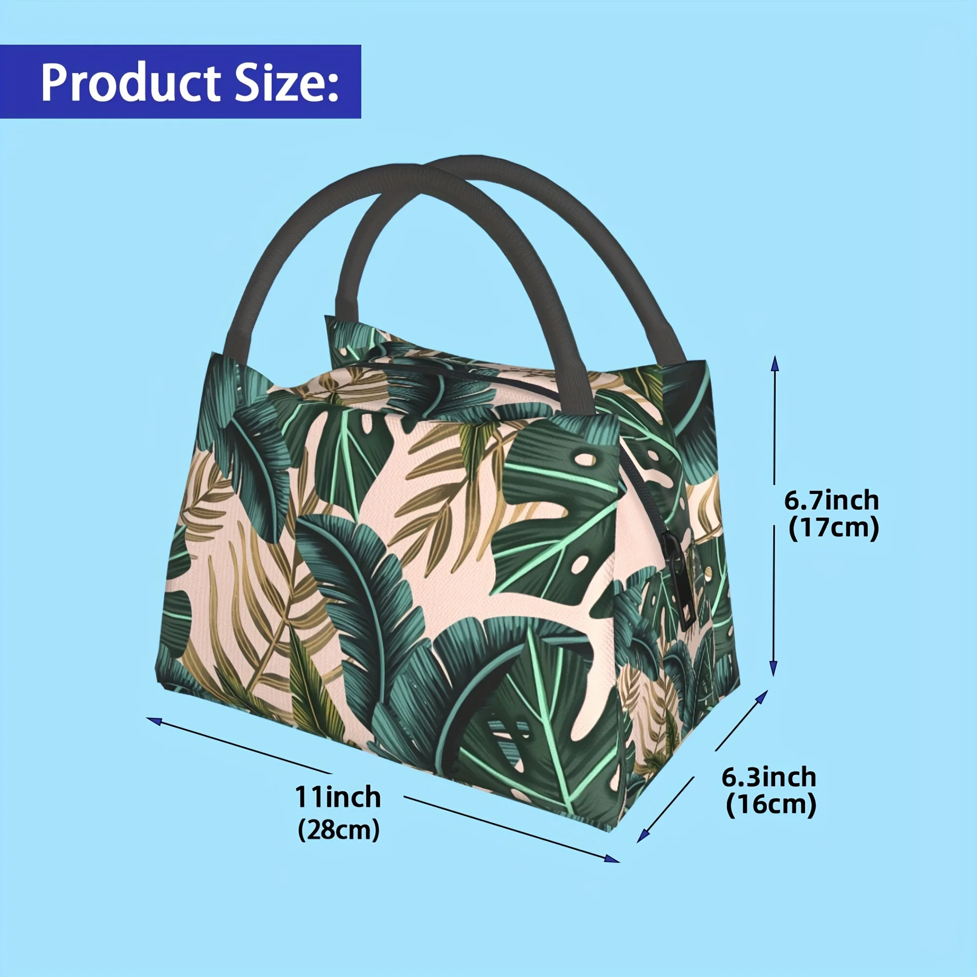 Tropical Leaf Print Reusable Insulated Lunch Bag Suitable for Home Restaurant Office Construction Site and Outdoor Activities