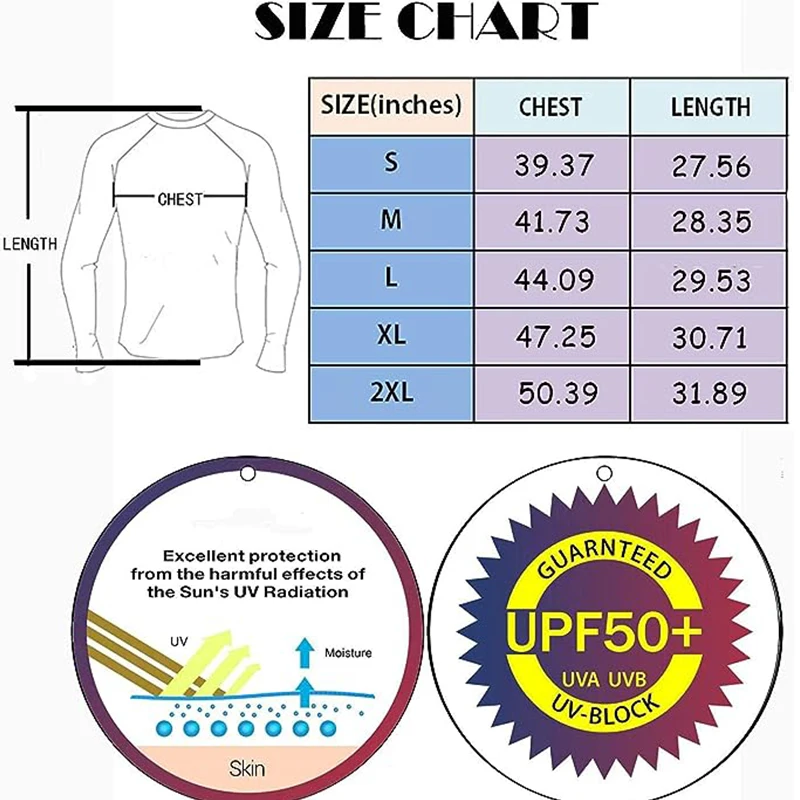 Men\'s Long Sleeve UPF 50+ Rash Guards Diving UV Protection Lightweight T-Shirt Loose Fit Swimming Quick Drying Surfing T-Shirt