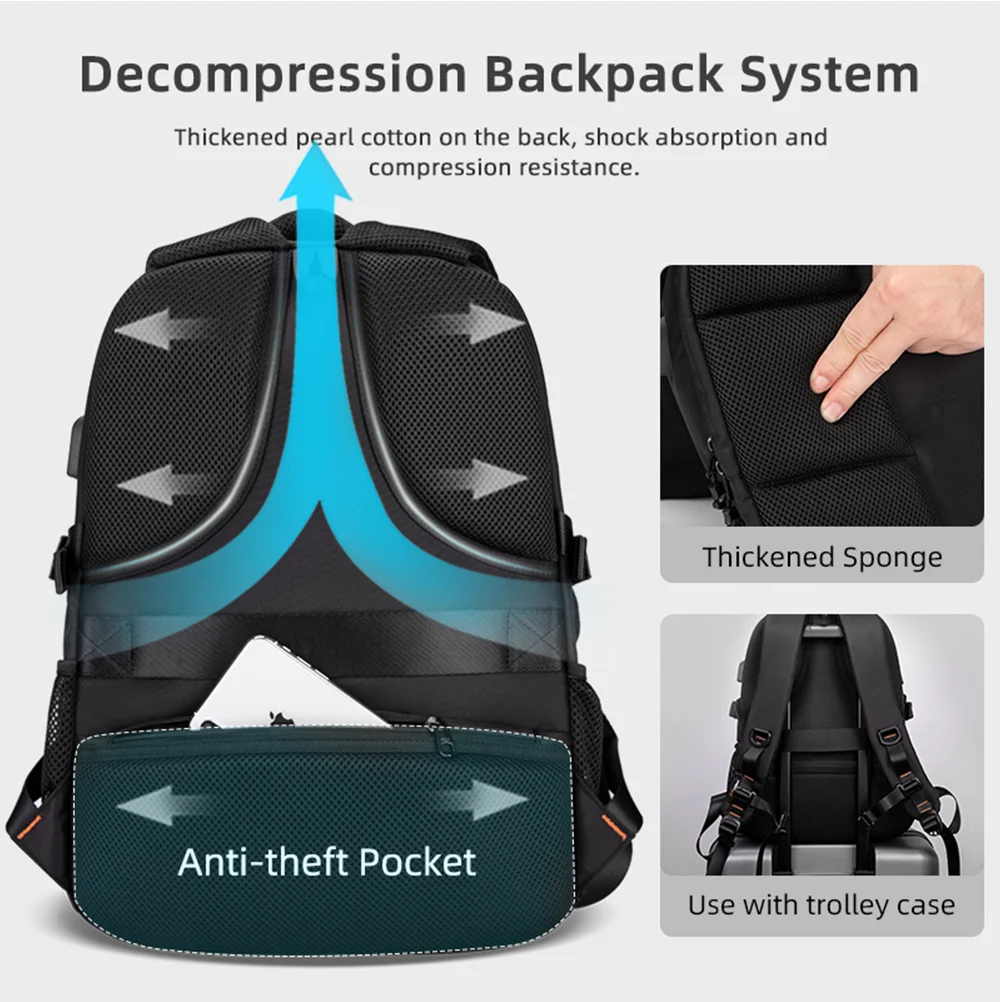 Heroic Knight Multifunctional Men Backpack Fit 15.6” Laptop Fashion Waterproof School Backpack USB Anti-Theft Travel Bag For Man
