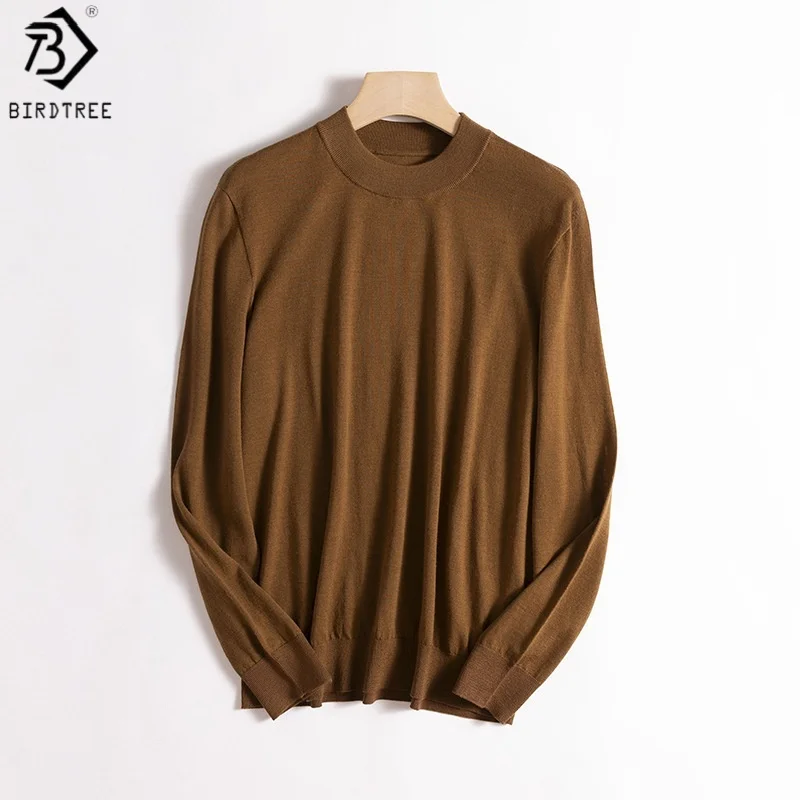 Birdtree, 100% Sheep Wool Knitted Sweater, Long Sleeve Autumn Undershirt, O-neck, Men's Breathable Loose 2026 Pullover T69033JF