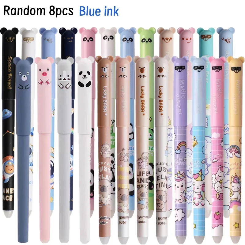 8/20 Pcs Cartoon Blue Ink Erasable Pen Astronaut Panda Rabbit 0.5mm Neutral Pen Writing Tool Sign Pen School Supplies