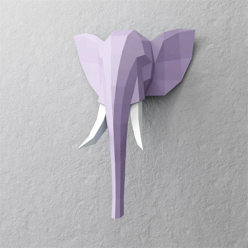 Elephant Head Animal Paper Model Hallway Ornament Paper Craft 3D DIY Origami Home Decoration Handmade Wall Decor Creative Toys