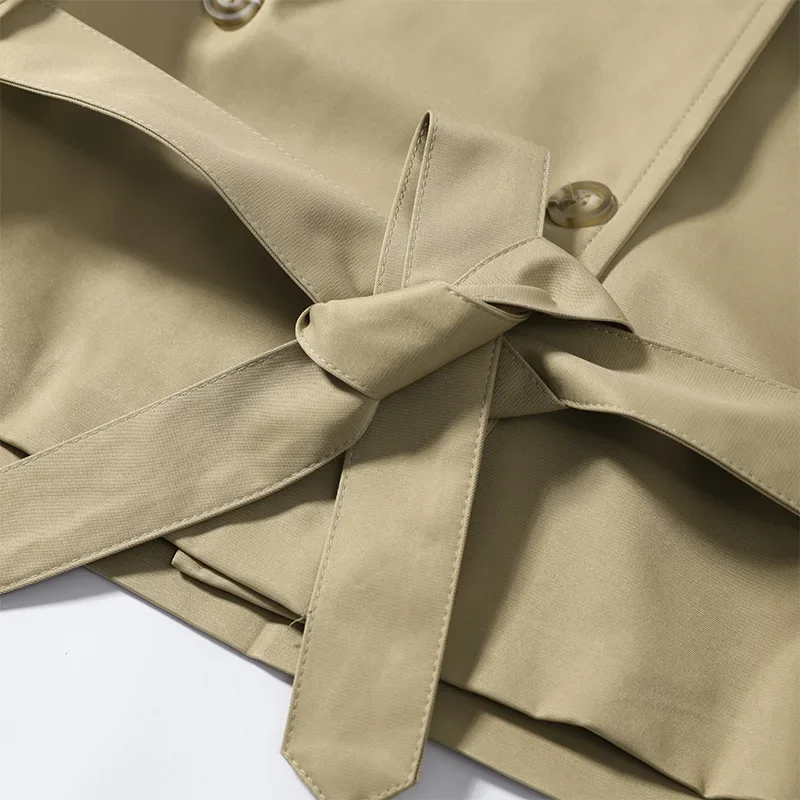Modischer Stehkragen-Damen-Windbreaker Einfarbiger Doppelreihiger Schnür-Mantel mit Langen Ärmeln Damen-Oberbekleidung 2026 Herbst Neue Kollektion – Detail 5