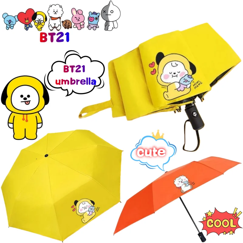 

BT21 RJ Cooky Tata Chimmy Shooky umbrella creative high-quality cartoon print fully automatic thickened black sunscreen umbrella