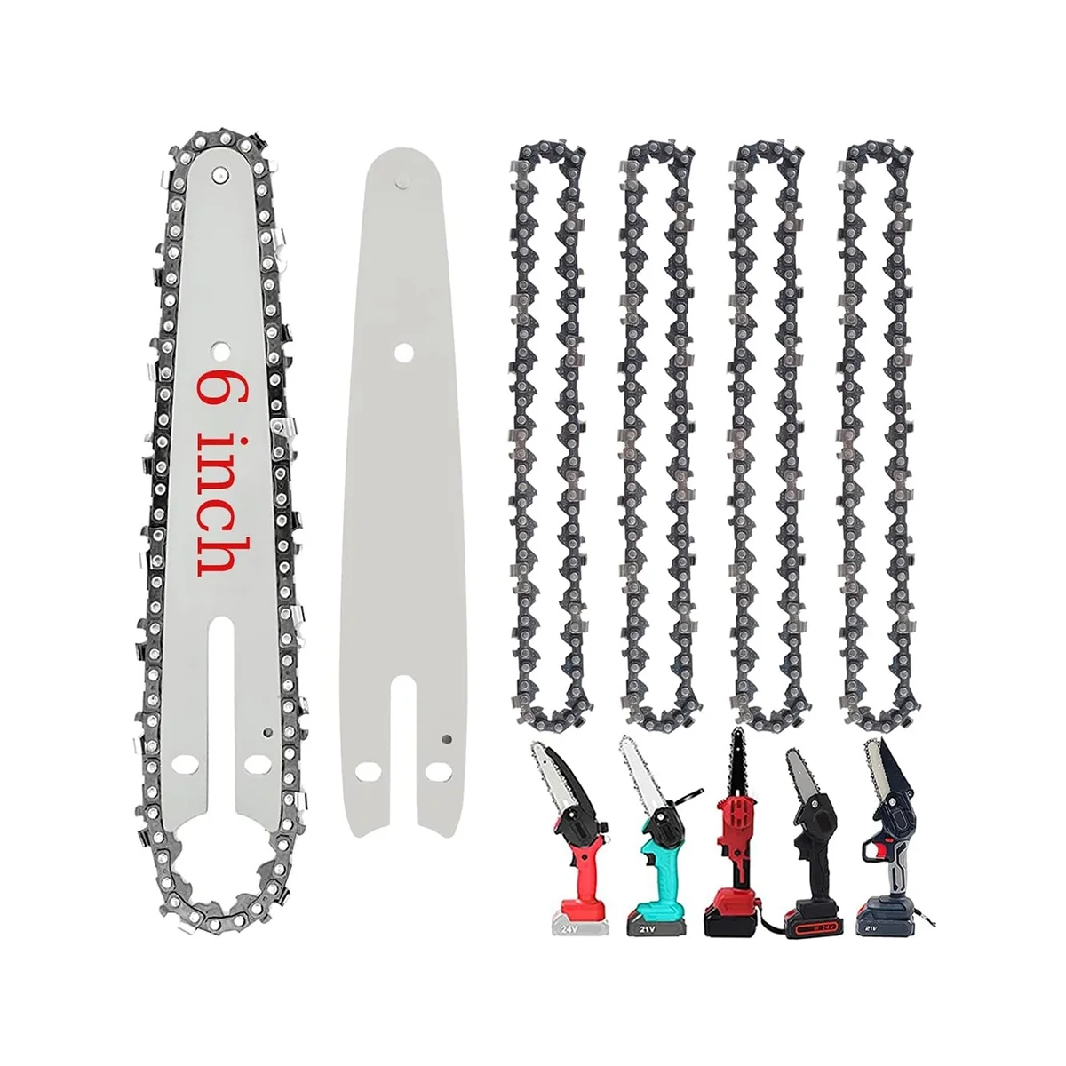 5 Pieces 6 Inch Mini Chainsaw Chain with 2 Pcs Replacement Saw Chain Bar for Cordless Electric Portable Mini Chainsaw