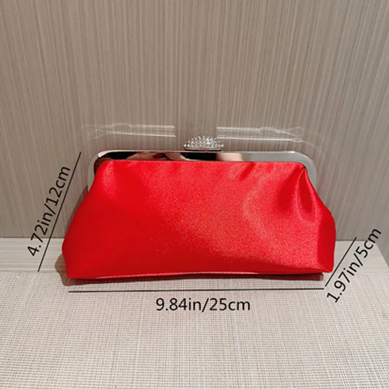 Banquet Elegant Red Evening Bags For Women Fashion Satin Small Handbags Party Prom Wedding Clutches Silver Chain Shoulder Bags