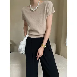 Women Spring Sexy Short Sleeve White Summer Knitted Tops Sweater Stretch Casual Pullovers Fashion Sweater Tops