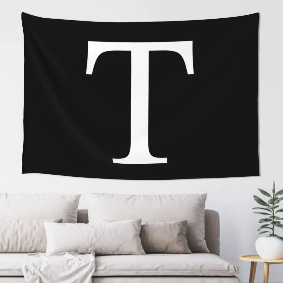 

Black Basic Monogram T Tapestry Living Room Decoration Decorative Wall Aesthetic Decoration Tapestry