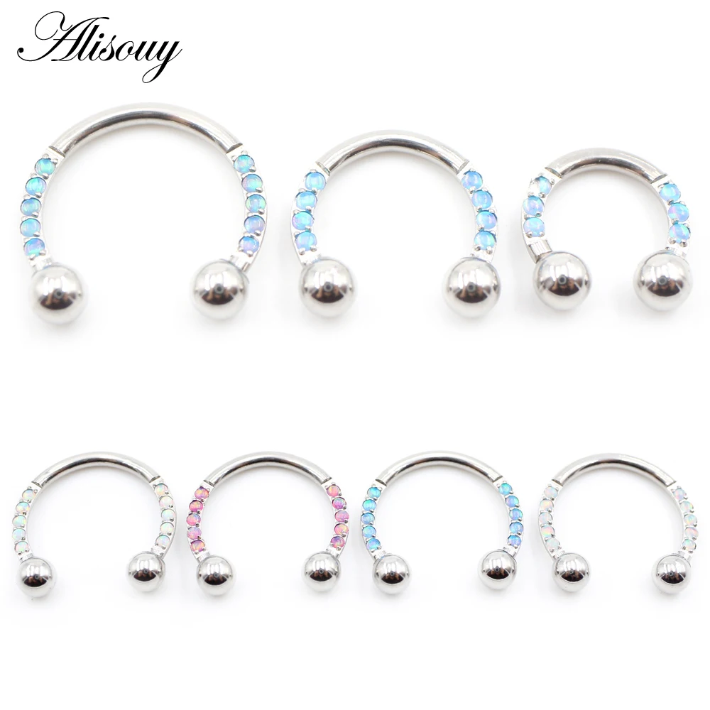 

Alisouy 1PC Stainless Steel Opal Horseshoe Lip Labret Nose Ring Daith Ear Septum Tragus Cartilage Helix Earring Piercing Jewelry