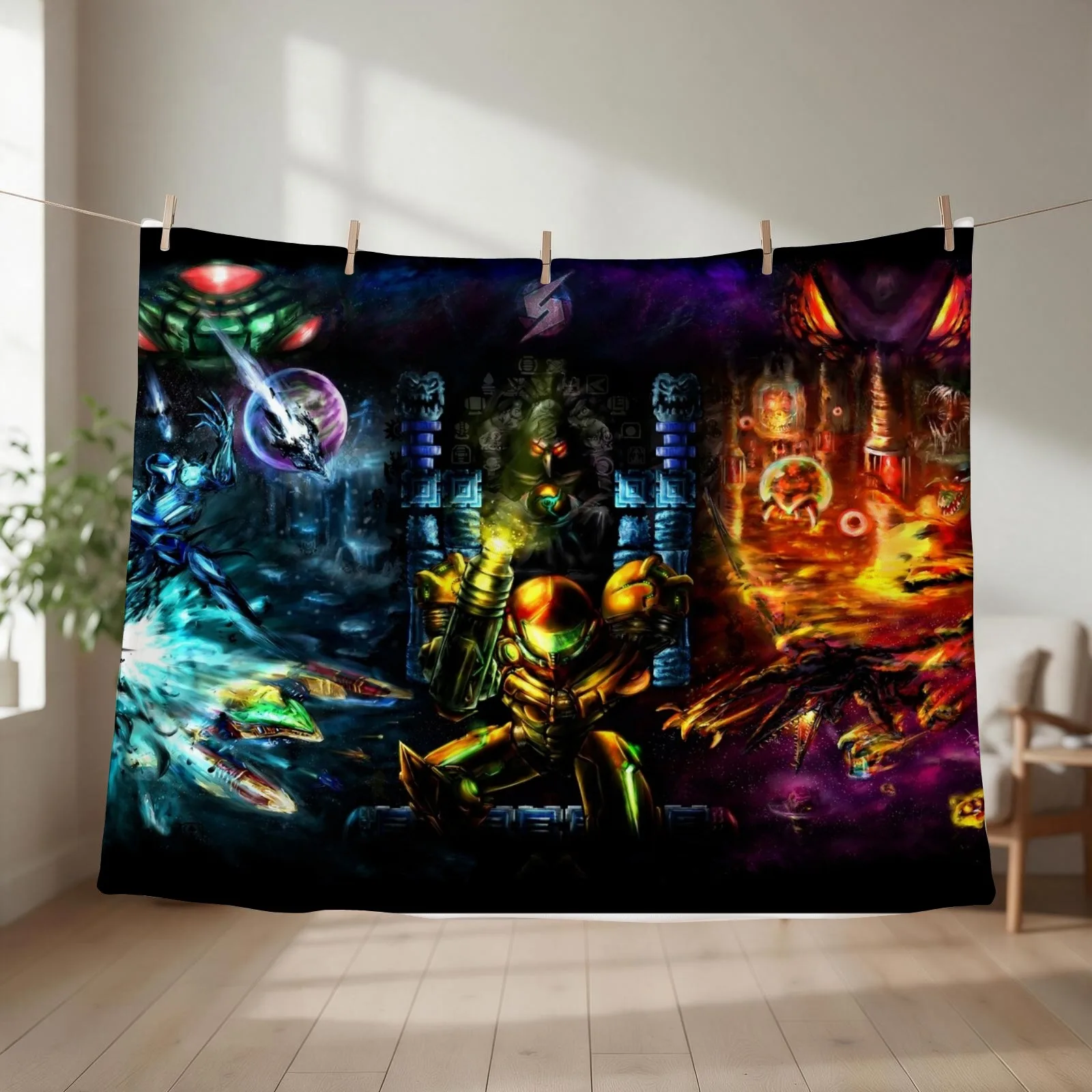 Harmony of a Hunter: 25 Years of Metroid Throw Blanket Luxury Designer Cute Travel Beach Blankets