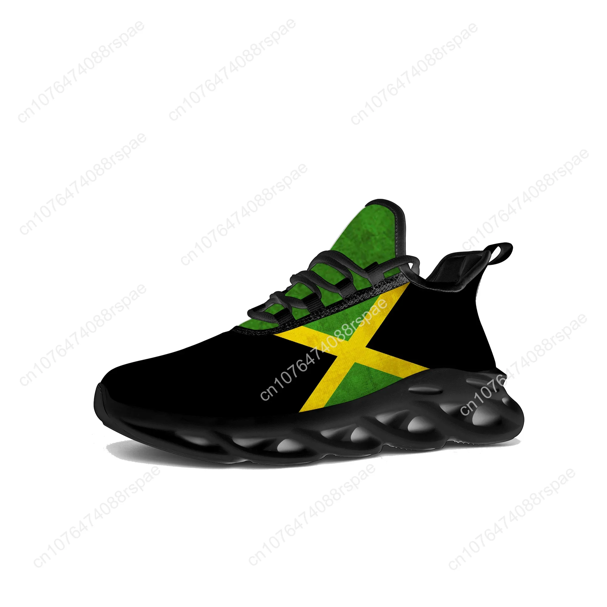 Zapatillas de deporte planas con bandera Jamaiquina para hombre y mujer, zapatos deportivos, zapatillas de deporte de alta calidad, calzado de malla con cordones, zapatos hechos a medida, negro