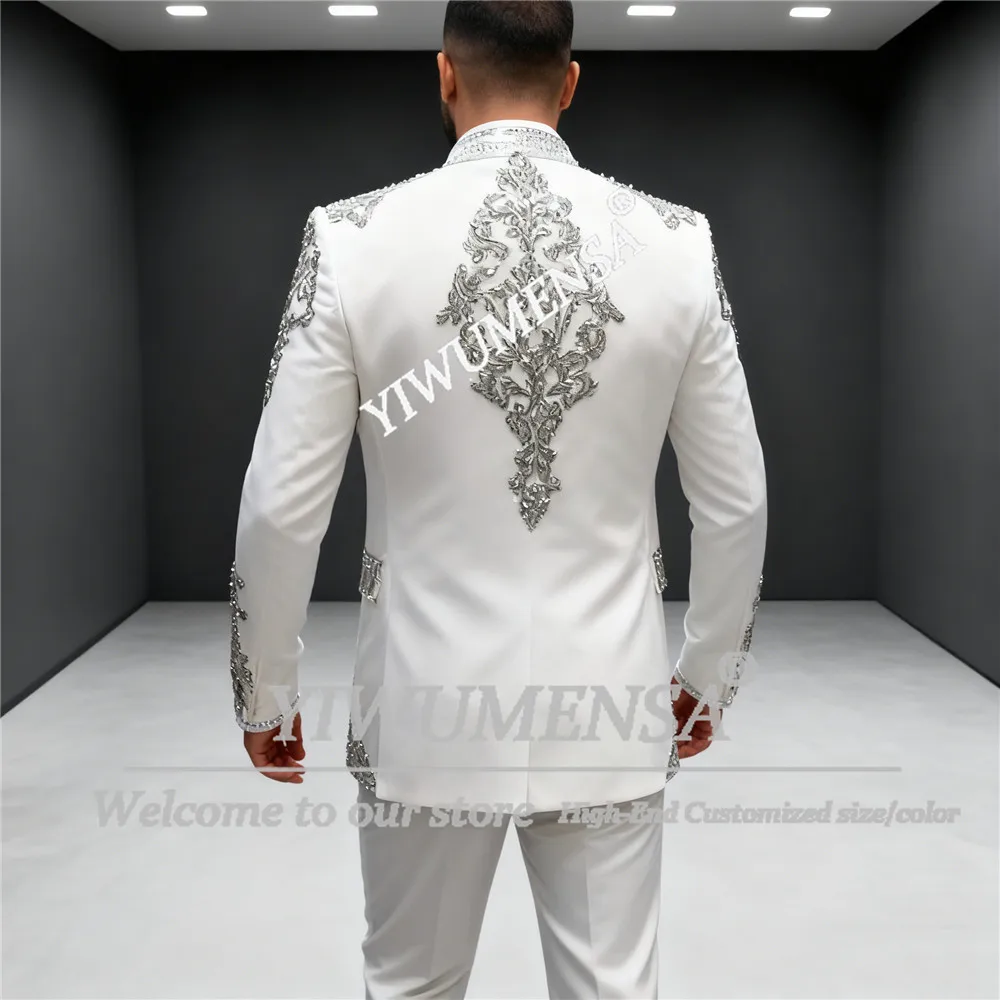 Brilliant Crystals Beads Groom Wedding Tuxedos Italian Design Single Breasted Prom Blazers Customized 3 Pieces Sets Ropa Hombre