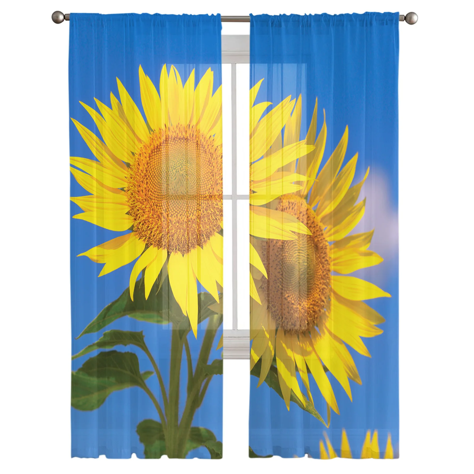 Sunflower Plant Sunlight Bedroom Voile Tulle Curtains Hotel Home Decor Sheer Curtains for Living Room Chiffon Printed Drapes