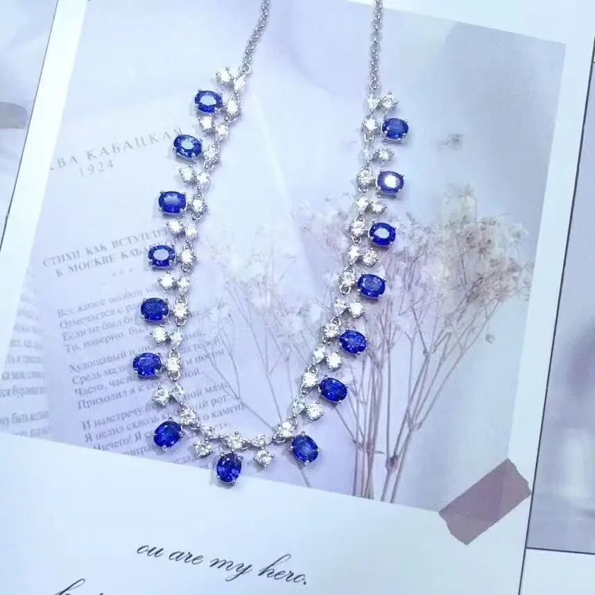 

Цейлонское сапфировое ожерелье, тяжелое роскошное ремесло, стерлинговое серебро S925, нежная цепочка на ключицу