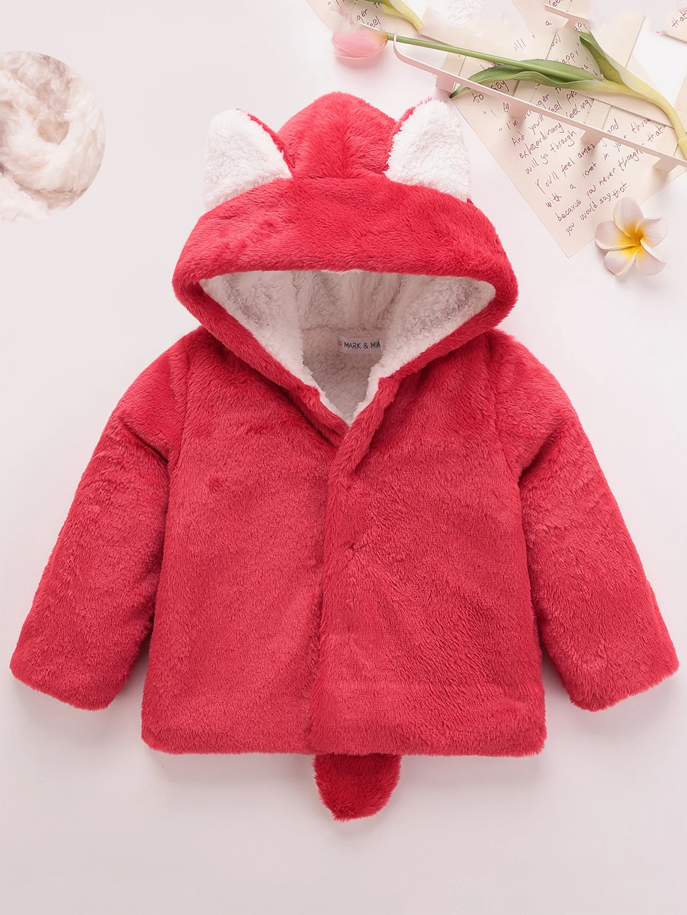 0-6yrs old infant baby girl red hoodie fluffy coat with tail Girl Winter outwear