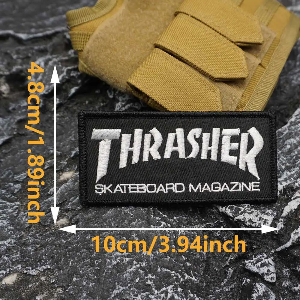 Thrasher Embroidered Patch with merrow border, Sewable Applique for Clothing and Accessories