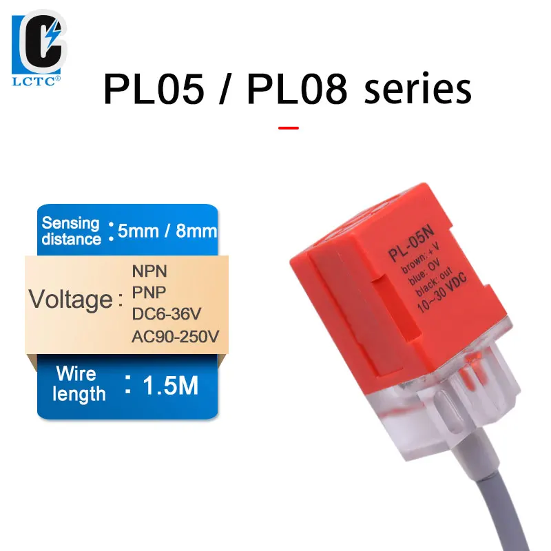 LCTC Inductive Switch PL-08 PL-05 Proximity Sensor PNP/NPN DC6V-36V AC90-250V  distance: 5mm/8mm Cube Shell NO NC