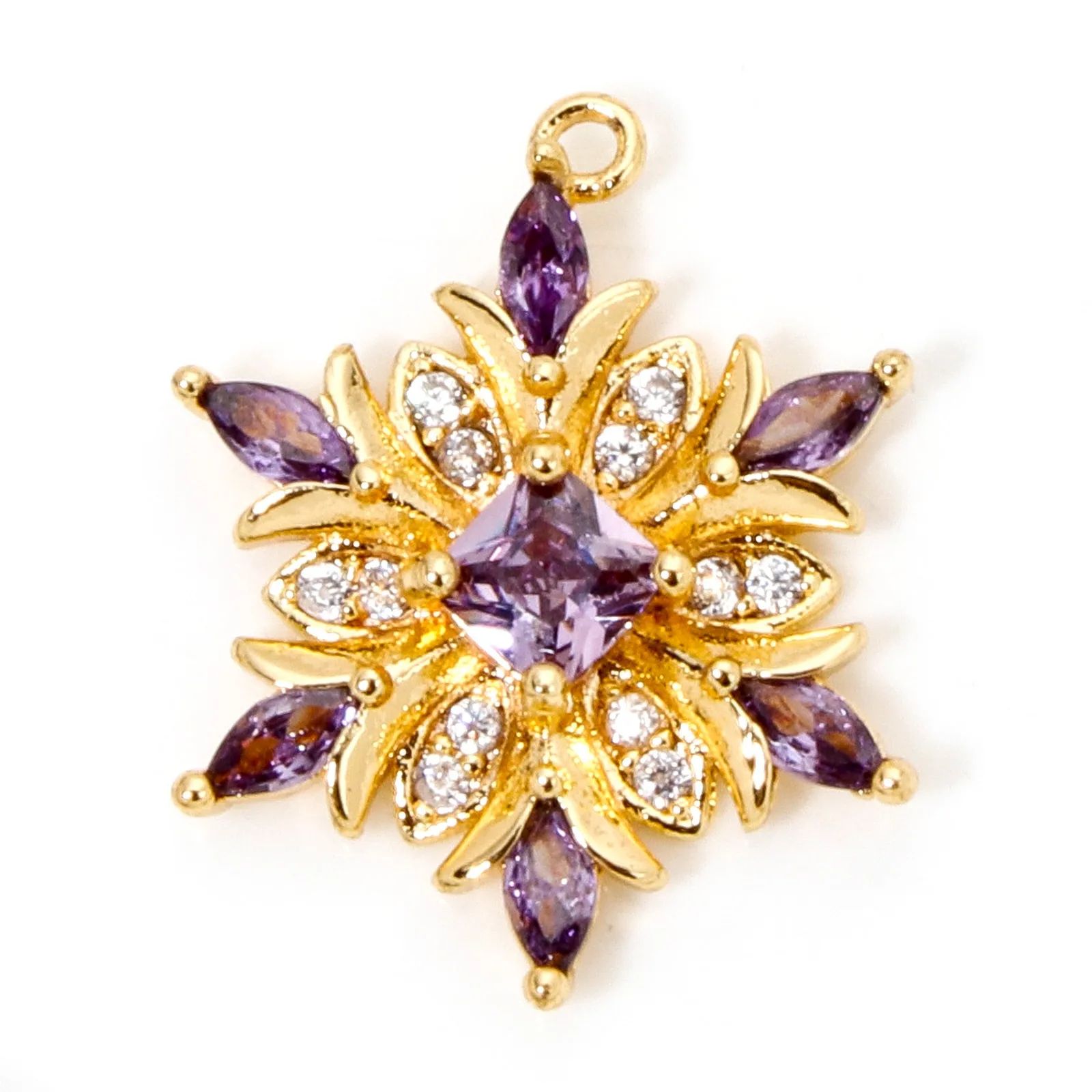 1 Stück Weihnachts-Messinganhänger, goldfarben, Schneeflocke, mit Zirkonia, mehrfarbiger Strass-Anhänger, zum Selbergestalten, Schmuckgeschenk für Damen, 20,5 x 16 mm. – Detail 7