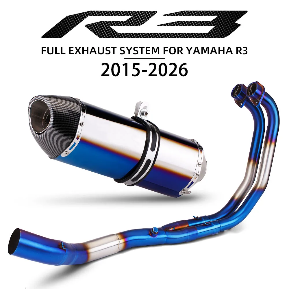 

For Yamaha R3 R25 MT03 MT25 2015-2026 Motorcycle Exhaust System moto exhaust front link pipe R77 Muffler street bike escape kit
