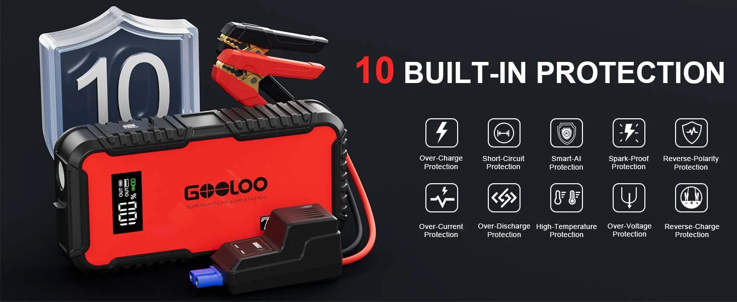 GOOLOO GT3000 Auto-Starthilfe Powerbank 12000mAh Tragbares Ladegerät Booster 12V Auto-Startgerät Notfall-Batterie-Starter – Detail 2