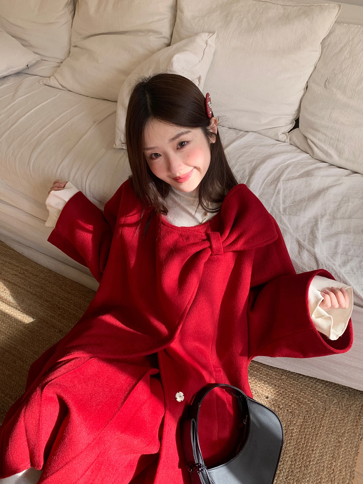 

Новинка! Винтажный красный шерстяной комплект: пальто и юбка с длинными рукавами для женщин. Идеально для зимы и Нового года!