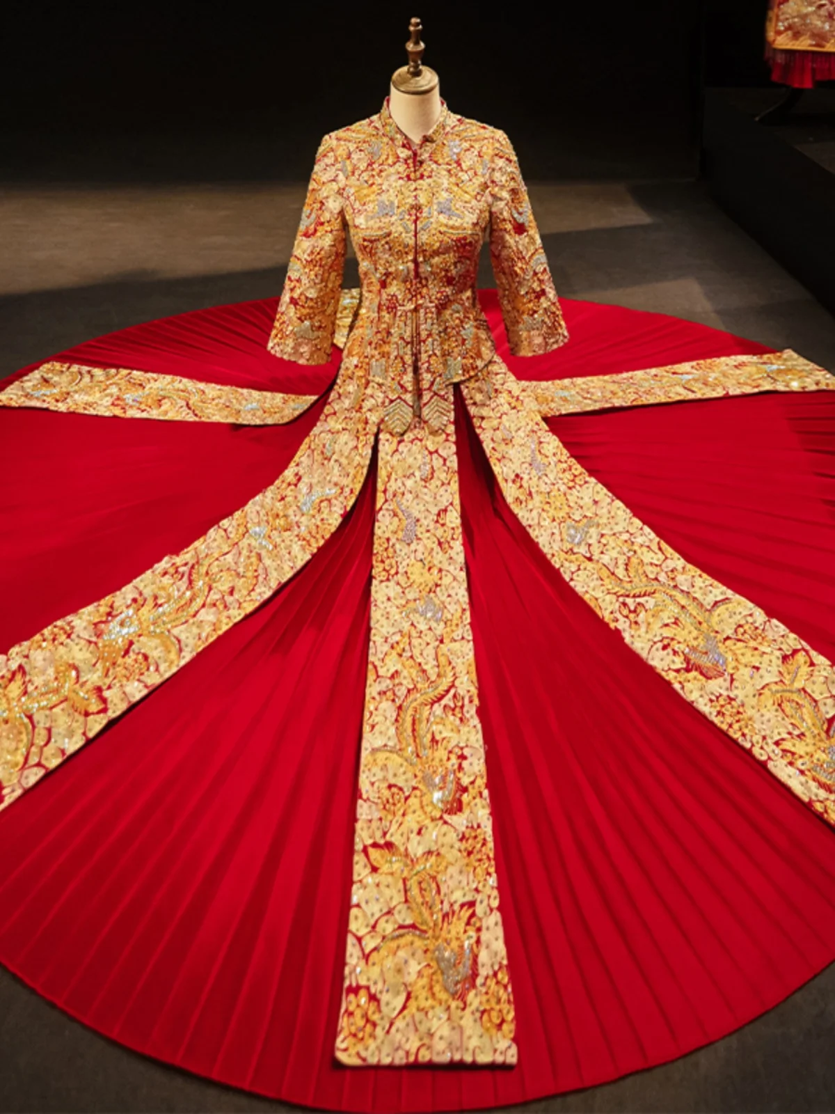 

Новинка 2025: Свадебное платье «Дракон и Феникс» в китайском стиле, приталенное, для невесты, ретро-фасон