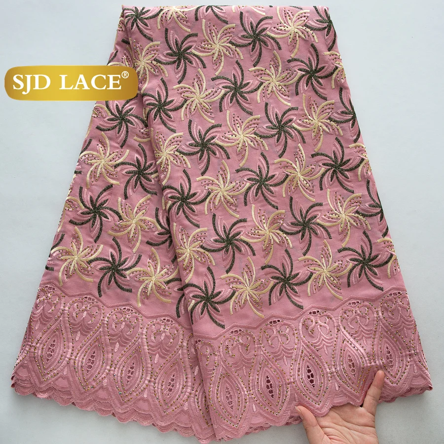 SJD LACE Swiss Voile Lace with Rhinestones 2025 High Quality African Nigerian Cotton Lace Fabrics for Women Wedding Dresses 4512