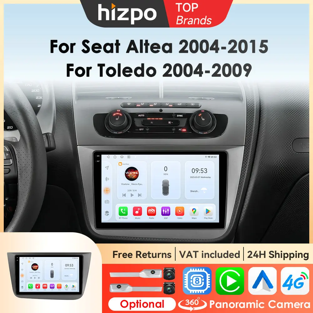 Hizpo Autoradio für Seat Altea 2004 2005–2015 Toledo 2004–2009 GPS Multimedia 2din Wireless CarPlay Android Auto Systems Stereo