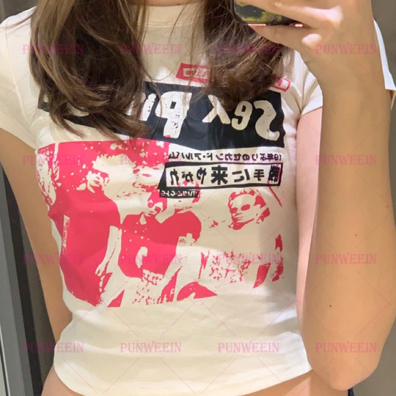

Rock personality band hip hop Club Tee Streetwear Grunge Aesthetic Summer Dark Gothic vintage Emo Girls Y2k Chic women crop top