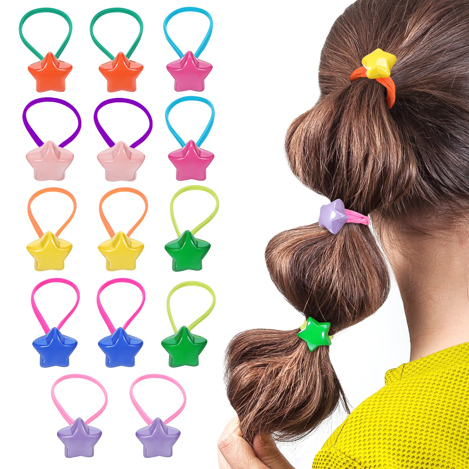 

14 Pcs Hair Rope Colored Elastic Bands for Girls Non Slip Ponytail Holders Soft Material Versatile Styling Hair Accessories