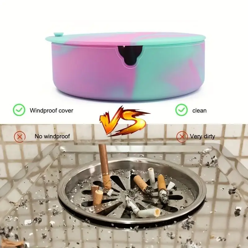 Cigarette Holder Silicone Ashtray Soft Eco-friendly Ash Tray Holder Heat-resisting Fluorescent Ashtray With Cover