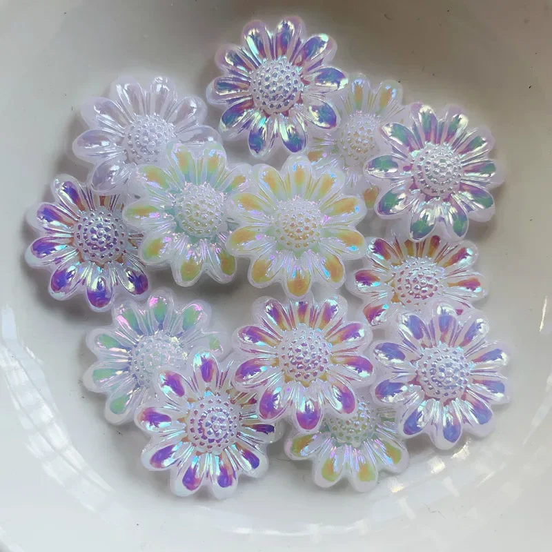 20pcs/lot 19mm acrylic AB color sunflower shaped white/pink Rhinestone flat back DIY jewelry hair accessories