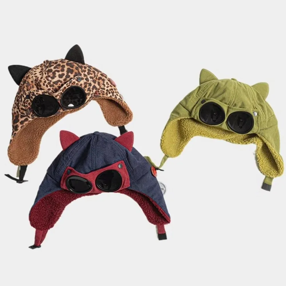 

Cute Fleece-lined Pilot Hat Thickened Adjustable Bomber Hats Warm Ski Ear Protection Hat Winter Outdoor Fashion Wear