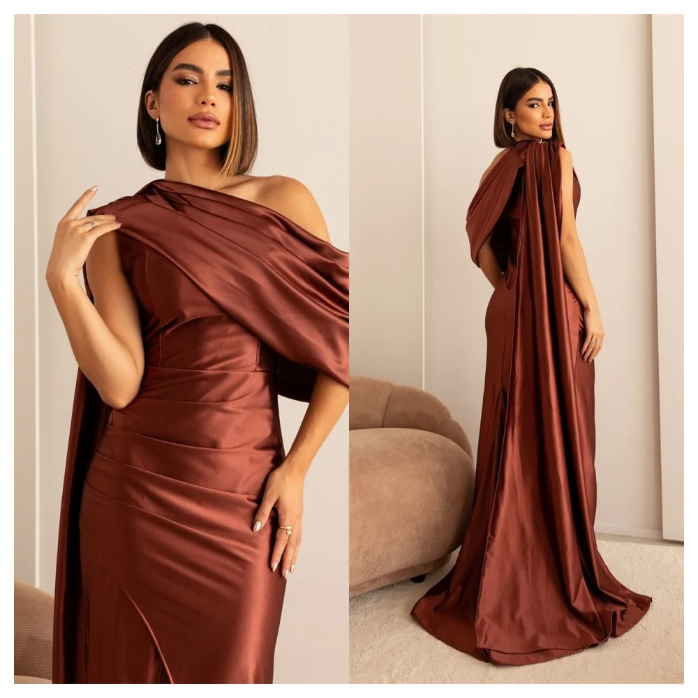 Abito da sera in raso squisito a sirena personalizzato Abito da festa senza maniche senza spalline alla moda Abito da ballo lungo fino al pavimento con temperamento