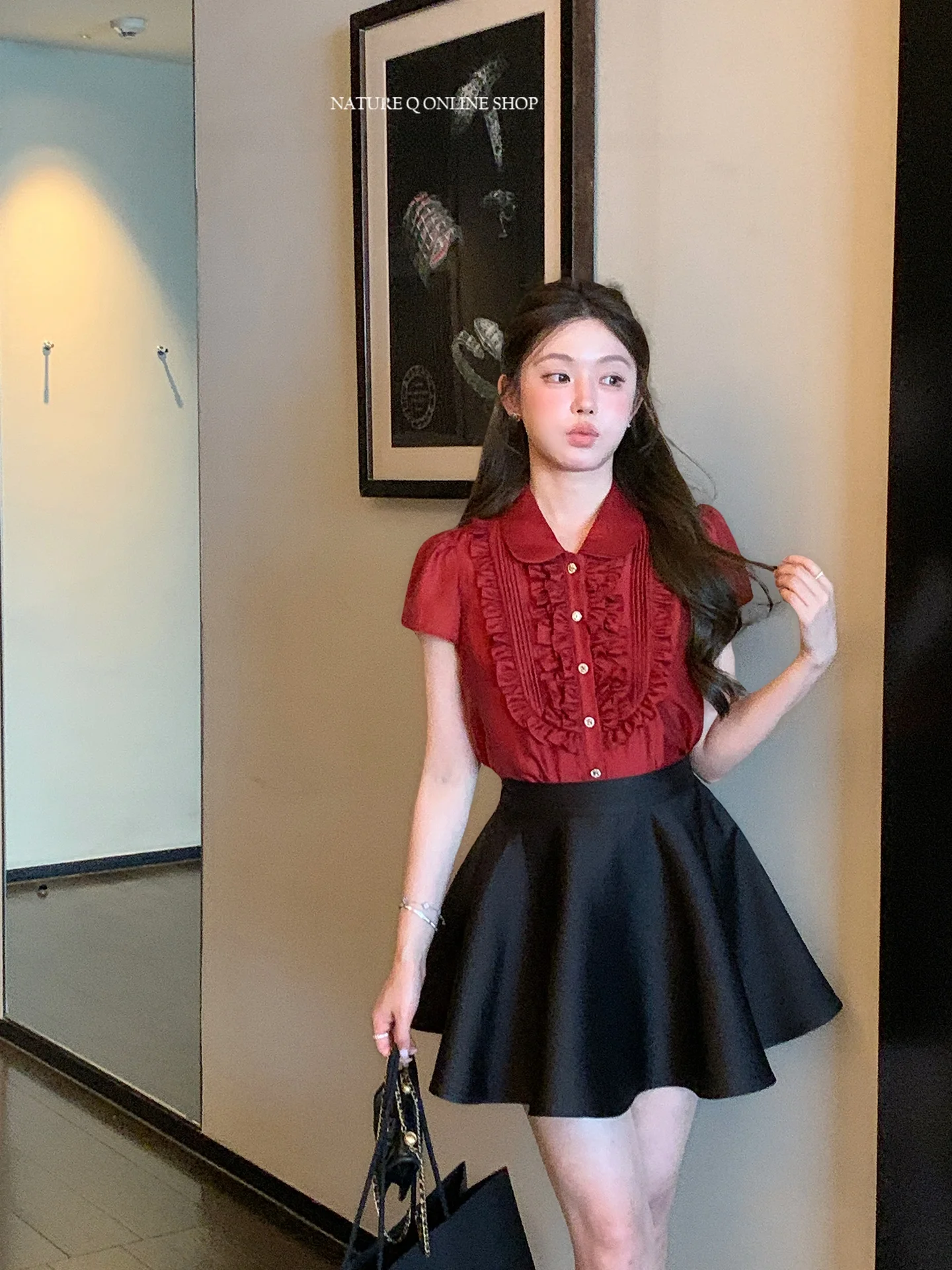 

Yang Xiaoju Larsee Doll Collar irt Top with oulder Straps Miu Series Set Chinese Production Women's French Sle S...