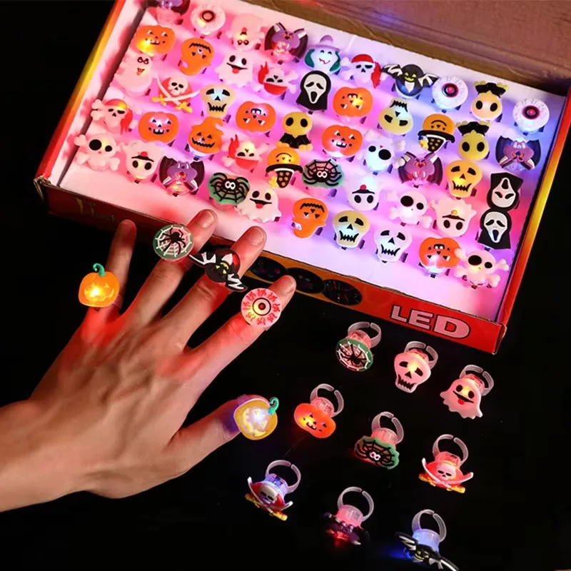 5pcs Halloween Christmas Luminous Rings Creative Pumpkin Ghost Skull Snowflake Snowman LED for Children Finger Rings Toys Gifts