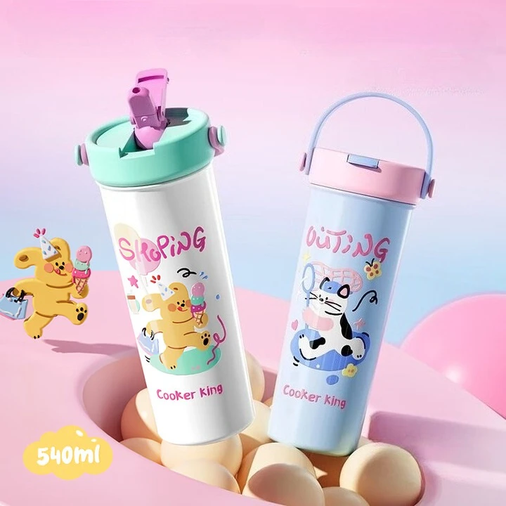 

COOKER KING 1PC Insulated Water Bottle, Stainless Steel Water Bottle, with Straw, Leak-Proof for School, Travelling and Sports